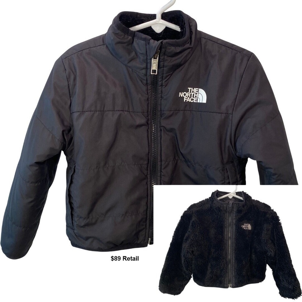 THE NORTH FACE Kid's Reversible Mossbud Jacket 3T Black Gorpcore Fleece Puffer